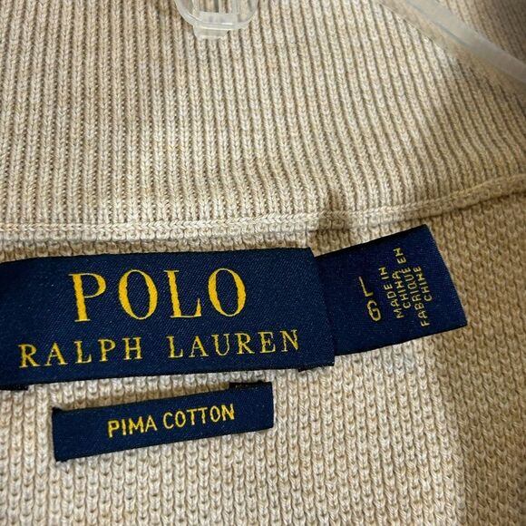 Polo Ralph Lauren mens pullover sweater brown large Pima cotton 1/4 zip pony tan - Picture 2 of 11